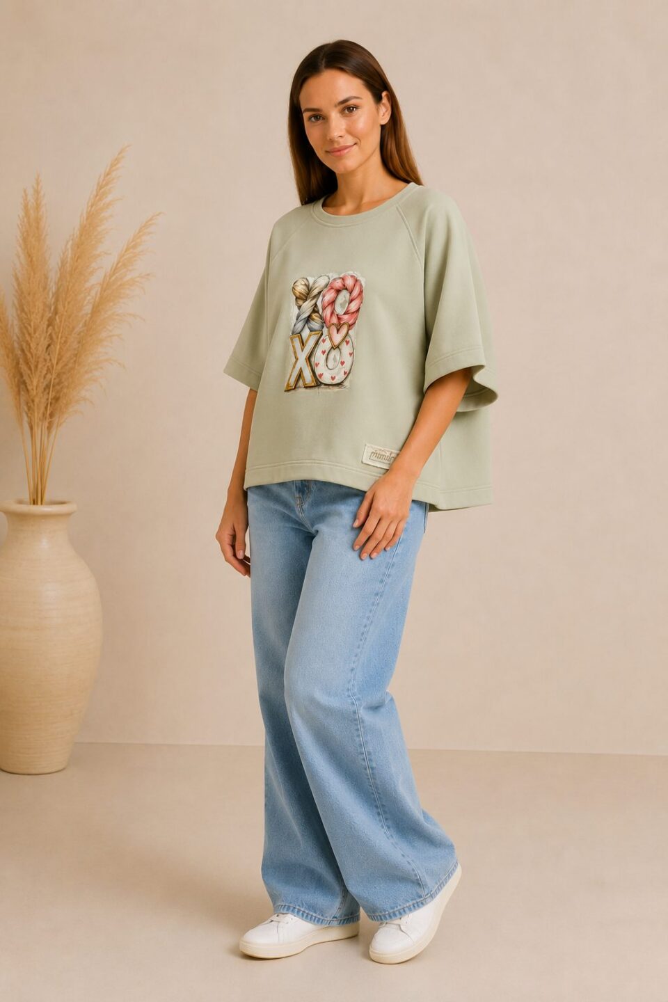 Oliwkowa Bluzka Kimono z Nadrukiem - obrazek 2