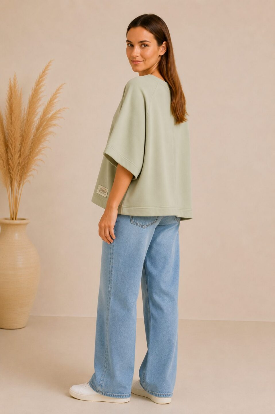 Oliwkowa Bluzka Kimono z Nadrukiem - obrazek 4