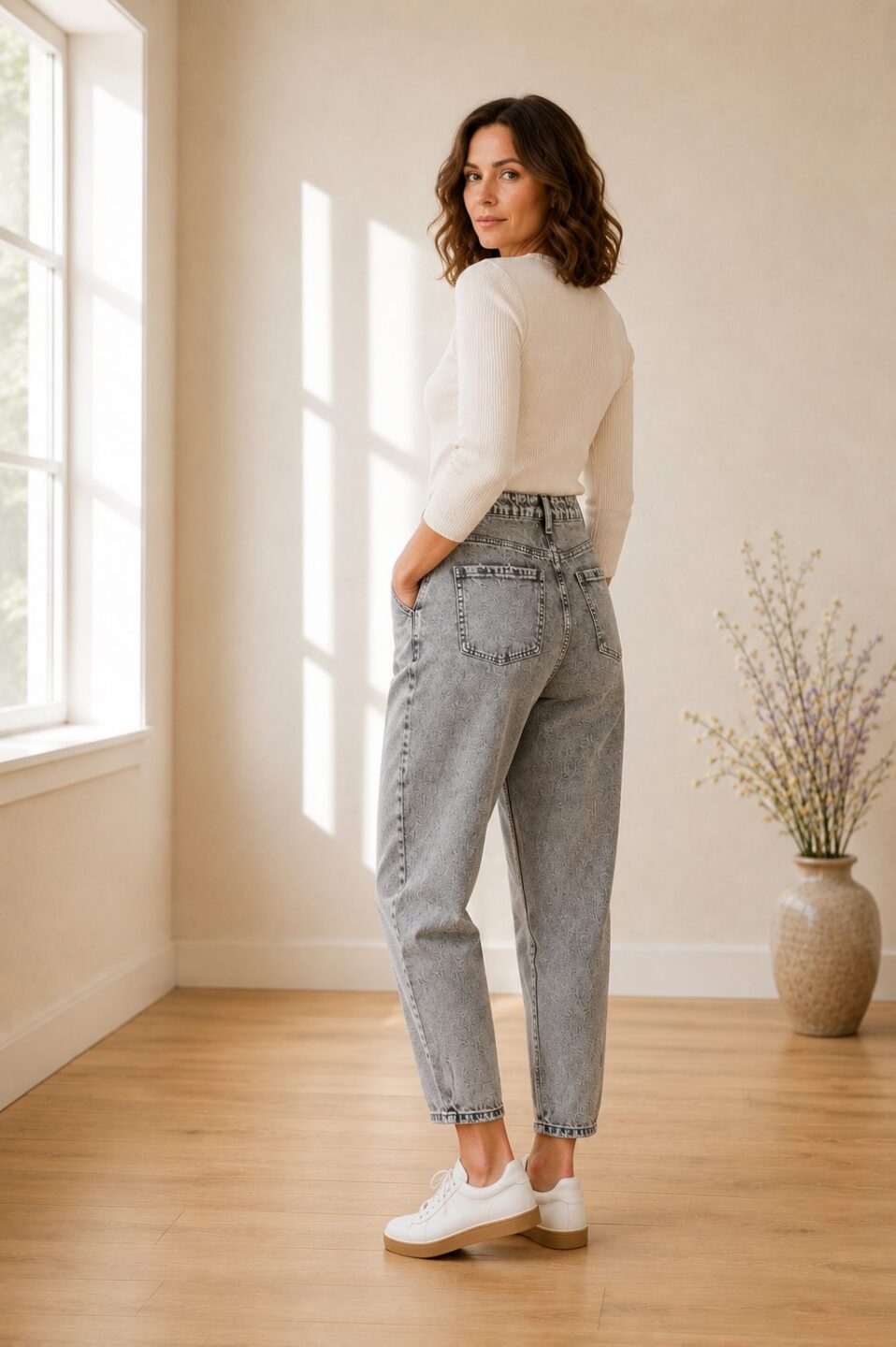 Szare Jeansy Damskie - obrazek 2